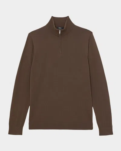 Reiss Mens Chocolate Brown Blackhall Half-zip Long-sleeve Merino-wool Jumper