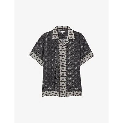 Reiss Mens Blackpantain Floral-pattern Linen Shirt In Black Multi