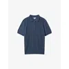 Reiss Mens Blue Smoke Tropic Diamond-weave Knitted Polo Shirt