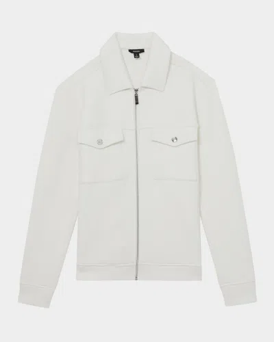 Reiss Men's Bowen Jersey Ribbed Zip Overshirt In White