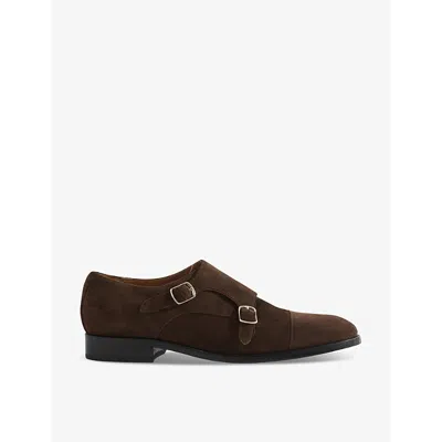 Reiss Mens Brown Amalfi Monk-strap Suede Loafers