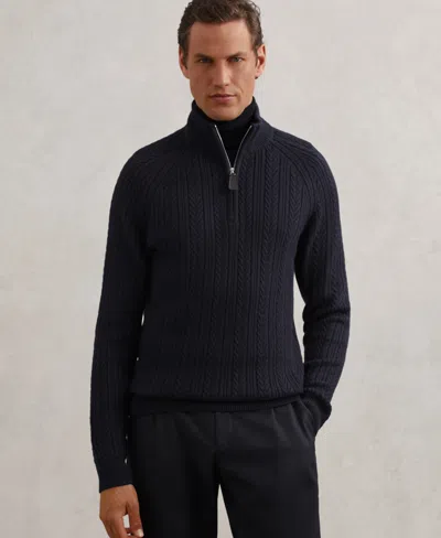 Reiss Navy Cable-knit Half-zip Jumper With Wool In Black