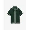 Reiss Mens Dark Green Lucca Crochet-contrast Short-sleeve Knitted Shirt In Dark Green