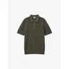 Reiss Mens Dark Sage Burnham Textured-weave Knitted Polo Shirt