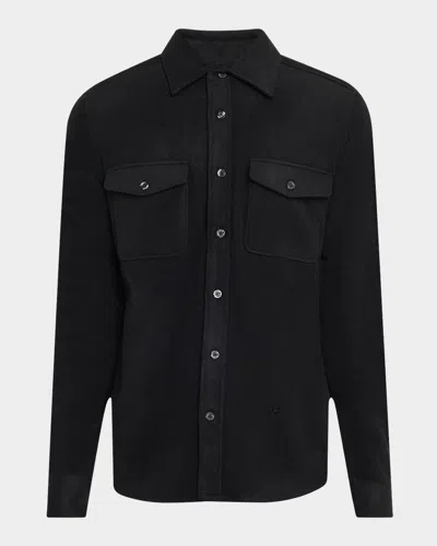 Reiss Demari Long Sleeve Twin Pocket Wool Overshirt In Black