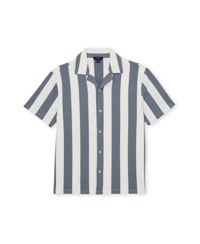 Reiss Mens Airforce Blue Off White Dexter Cuban-collar Block-stripe Stretch-woven Shirt Xl