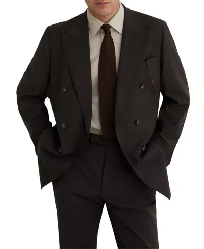 Reiss Chocolate Brown Wool-blend Double-breasted Suit Blazer Tailored-fit