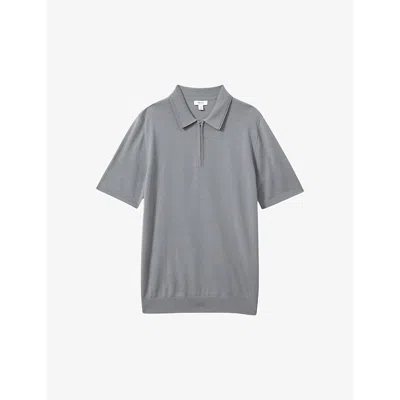 Reiss Mens Dusty Green Maxwell Zip-neck Short-sleeve Wool Polo In Dusty Green