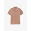 Reiss Mens Dusty Rose Caspa Cuban-collar Slim-fit Short-sleeve Cotton Shirt