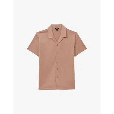 Reiss Mens Dusty Rose Caspa Cuban-collar Slim-fit Short-sleeve Cotton Shirt In Dusty Rose