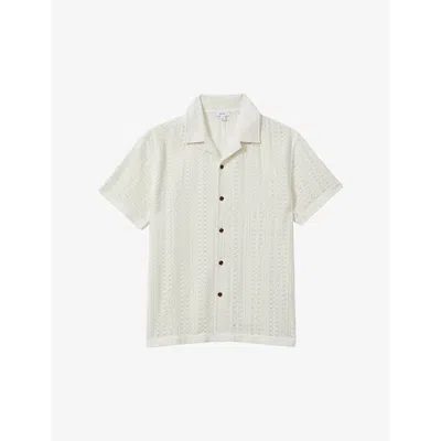Reiss Mens Ecru Paradise Cuban-collar Short-sleeve Cotton Shirt In Ecru