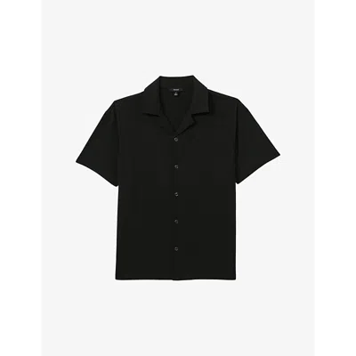 Reiss Mens Emerald Hunt Cuban-collar Short-sleeve Stretch-woven Shirt
