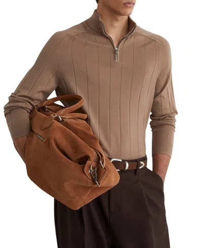 Reiss Men's Findlay Merino Wool Wide-rib Half-zip Sweater In Camel Brown