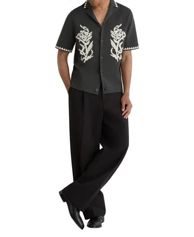 Reiss Men's Folia Floral-embroidered Knitted Shirt In Gray