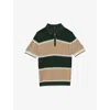 Reiss Forest Green/light Camel Alton Knitted Zig-zag Half-zip Polo Shirt In Forest Green/li