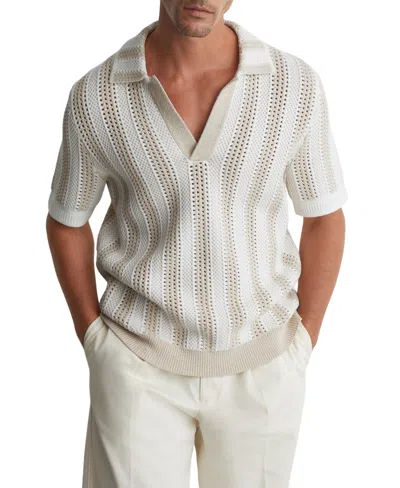 Reiss Globe Crochet Knit Polo In White
