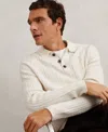 Reiss Half Button Cable Jumper Sweater In White