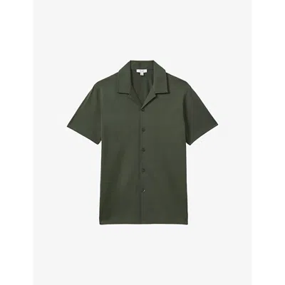 Reiss Mens Hunting Green Caspa Spread-collar Relaxed-fit Cotton-jersey Shirt