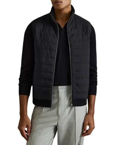 Reiss Men's Hybrid Quilt And Knit Zip-through Gilet In Blue
