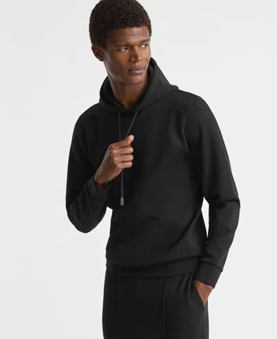 Reiss Men's Interlock Jersey Drawstring Hoodie In Black