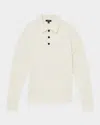 Reiss Jacob Relaxed Fit Quarter Button Long Sleeve Wool Knit Polo In Off White