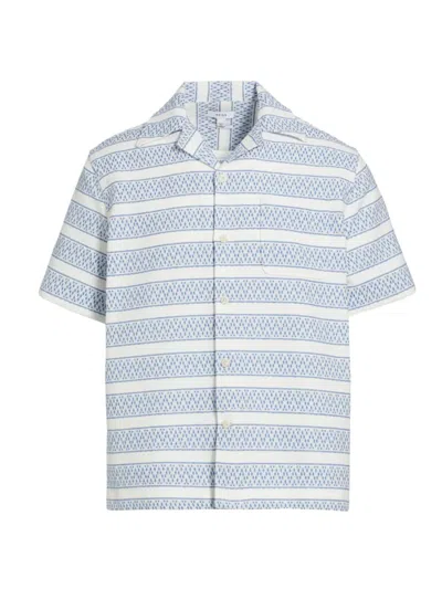 Reiss Kesh - White/soft Blue Herringbone Cuban Collar Shirt, S