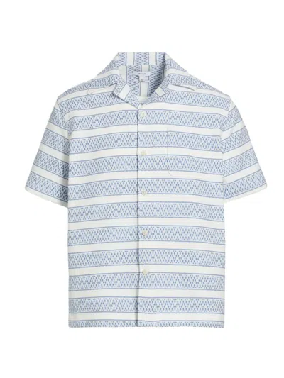 Reiss Kesh Herringbone-texture Short-sleeve Cotton Shirt In White Soft Blue