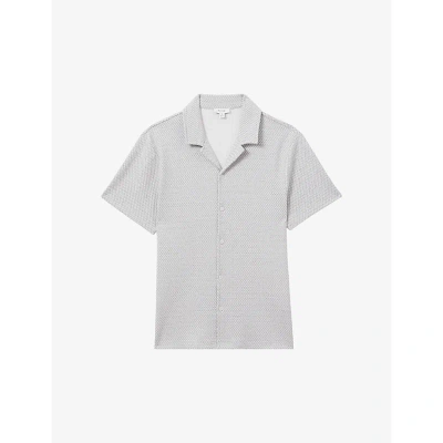 Reiss Mens Light Grey Brewer Textured-weave Stretch Cotton-blend Shirt