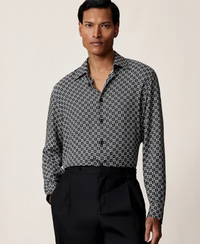 Reiss Men's Medallion-print Long-sleeve Shirt In Black