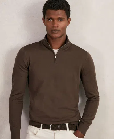 Reiss Mens Chocolate Brown Blackhall Half-zip Long-sleeve Merino-wool Jumper