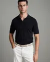 Reiss Men's Merino Wool Open Collar Polo Shirt In Black
