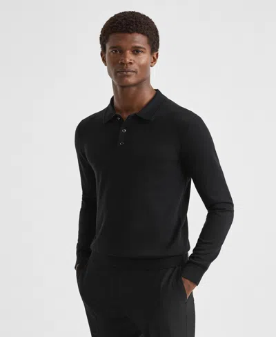 Reiss Men's Merino Wool Polo Shirt In Black