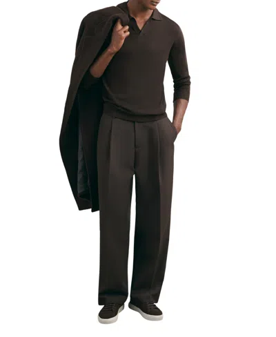 Reiss Men's Milburn Merino Wool Open-collar Sweater In Chocolate Brown