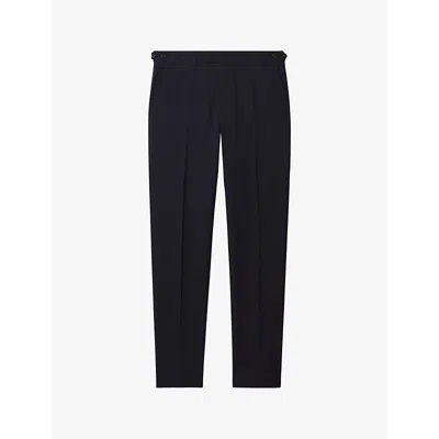 Reiss Mens Navy Belmont Slim-fit Tapered-leg Stretch Woven-blend Trousers