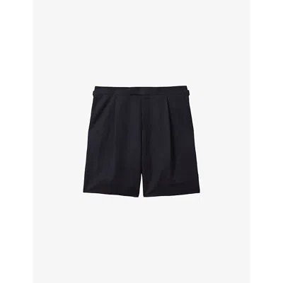 Reiss Mens Navy Con Side-adjuster Regular-fit Cotton And Linen-blend Shorts
