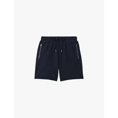 Reiss Mens Navy Hester Textured-weave Cotton Shorts