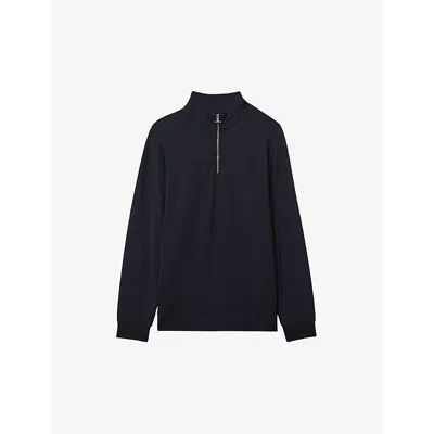 Reiss Mens Navy Illinois Half-zip Regular-fit Stretch-woven Jumper