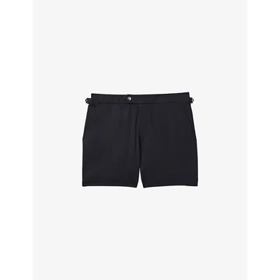 Reiss Mens Navy Sun Side-adjuster Stretch Recycled-polyester Swim Shorts