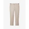REISS REISS MEN'S OATMEAL BOXHILL SLIM-FIT CHECKED STRETCH LINEN-BLEND TROUSERS