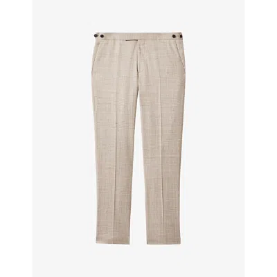 Reiss Mens Oatmeal Boxhill Slim-fit Checked Stretch Linen-blend Trousers