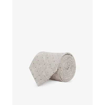 Reiss Mens Oatmeal Melange Lateran Polka-dot Silk Tie In Grey