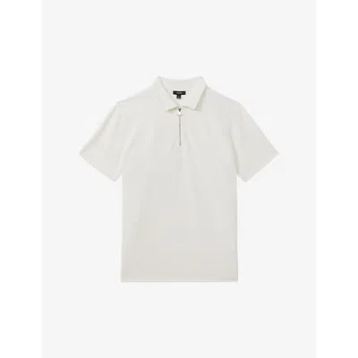 Reiss Mens Off White Albany Half-zip Short-sleeve Stretch-woven Polo In Off White