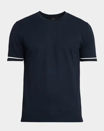 Reiss Men's Oscar Textured Crewneck T-shirt With Tipping In Blue