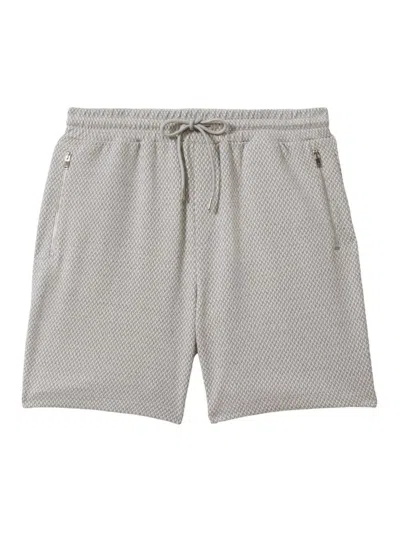 Reiss Penbrook - Light Grey Cotton Blend Jacquard Drawstring Shorts, L