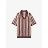 Reiss Summer Pointelle Zigzag Stripe Knit Button-up Shirt In Rose Multi
