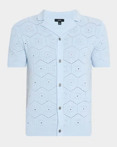 REISS MEN'S ROYCE GEOMETRIC CROCHET CAMP SHIRT