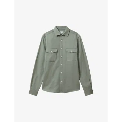 Reiss Mens Sage Green Arlo Patch-pocket Regular-fit Cotton Overshirt In Sage Green
