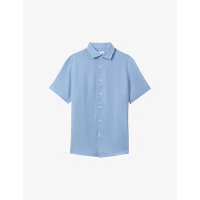Reiss Mens Sky Blue Holiday Regular-fit Short-sleeve Linen Shirt