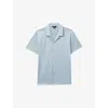 Reiss Mens Soft Blue Caspa Cuban-collar Slim-fit Short-sleeve Cotton Shirt