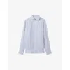 REISS REISS MEN'S SOFT BLUE HERRI RUBAN CUTAWAY-COLLAR STRIPED LINEN SHIRT